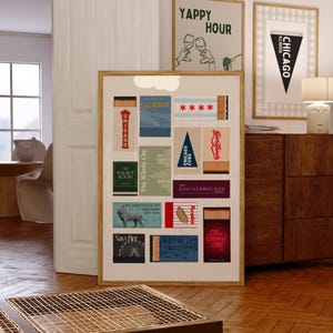 Chicago Wall Art Travel Print Iconic Chicago Matchbook Wall Art Retro Wall Poster Chicago Art Print Vintage Matchbook Poster Bar Cart Decor