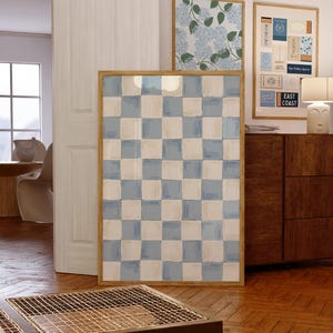 Coastal Blue Checkered Wall Art, Light Blue Gingham Print, East Coast Grandmillennial Decor, Trendy Blue Checkered Print, Checker Pattern