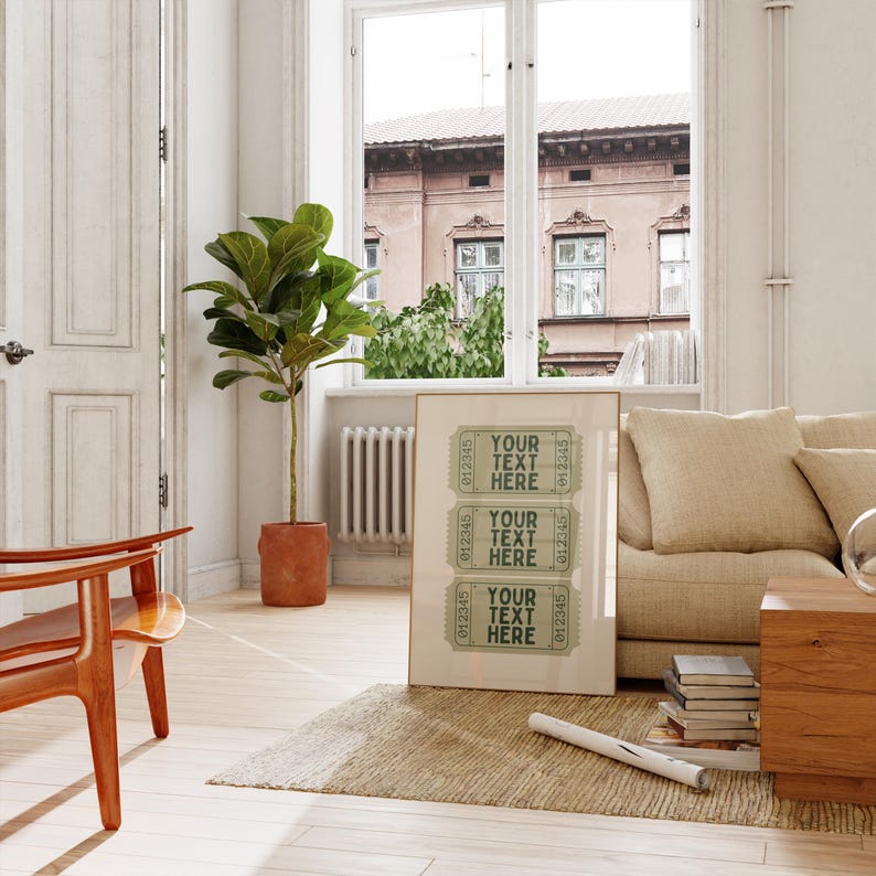 Trendy personalized poster styled like a vintage ticket—designed to be a standout piece in modern apartments or eclectic decor setups.