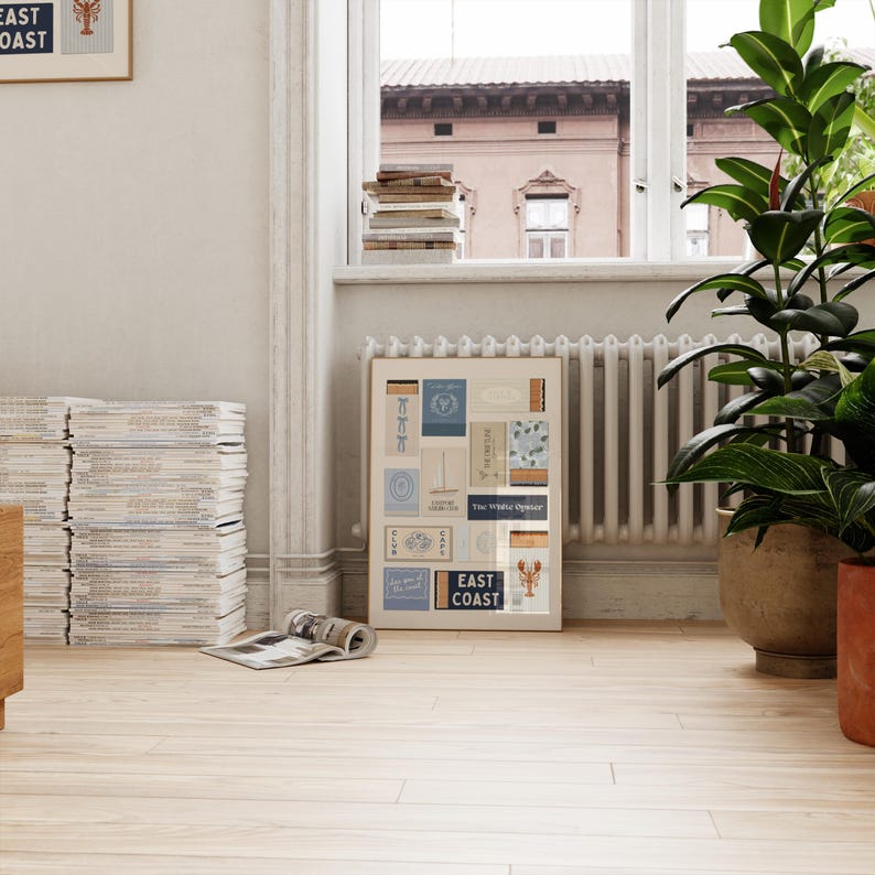 Trendy wall art showcasing a collection of blue matchbooks, adding a nautical touch to any room.