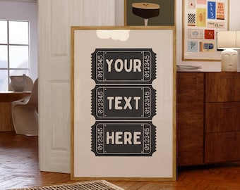 Custom Ticket Stub Print,  Personalized Gift, Retro Decor, Trendy Wall Art, Digital Download