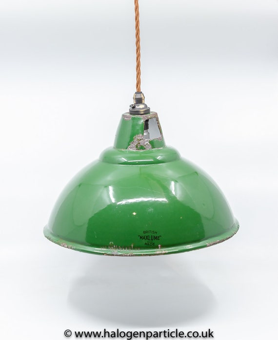 Maxlume 11 5 Green Vented Enamel Pendant Light Rewired Industrial 1950 S