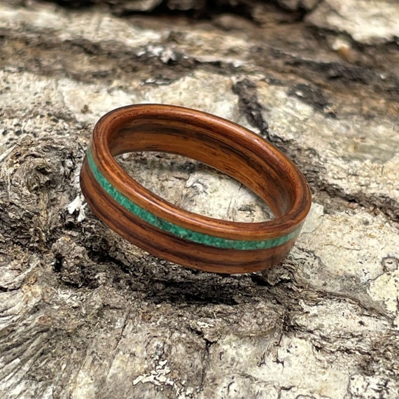 Rosewood Malachite Wooden Ring Bentwood