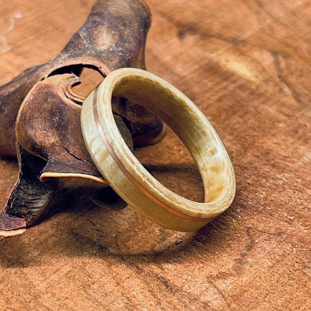 Wood Ring Sycamore With Copper Inlay Wood Wedding Band Anniversary Mans Womans Free Engraving Etsy