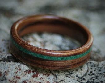 Wooden Ring - Bentwood Ring - African Rosewood - Malachite - Wood - Wedding Band - Anniversary - Engagement - Men's - Women's