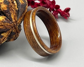 Houten ring - maat 7 1/4 US - Sterling Zilver - Bentwood - Santos Rosewood - Houten trouwring - Verloving - Verjaardag - Heren - Dames