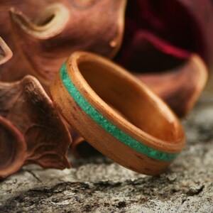 Custom Wooden Ring, Wood, Hawaiian Koa Malachite Inlay - Bentwood - Handmade - Men - Women - Wedding Band - Anniversary - Free Engraving