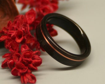 Houten ring - Gerookte eucalyptus houten ring met koperen inleg - Gratis gravure - Trouwring Verjaardag Mans Dames Rose Gold