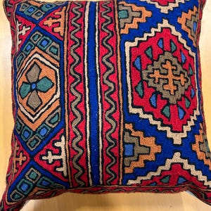 Handmade Kilim Wool Chain-Stitch embroidered Pillow Cover