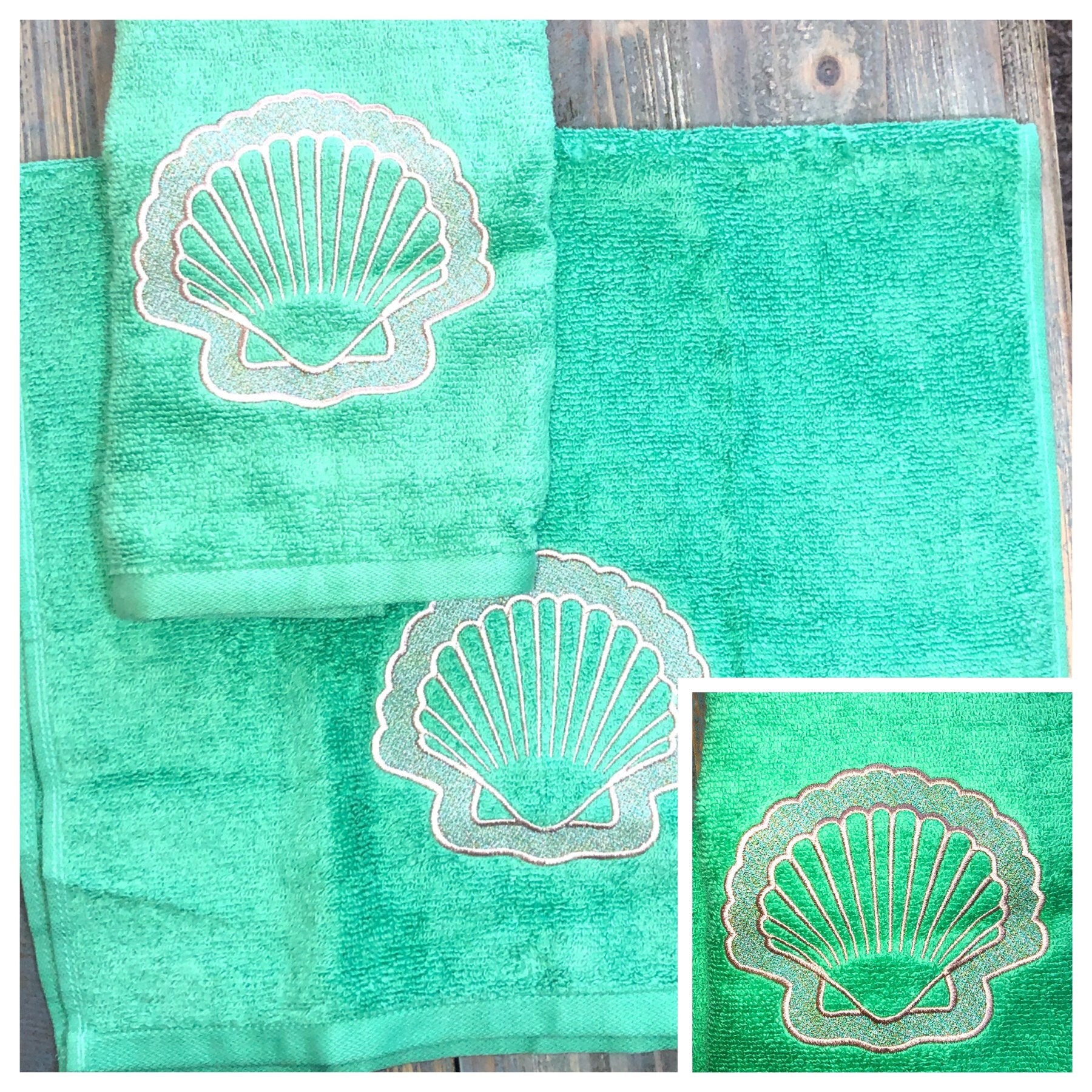 Embroidered Seashell hand towel great gift Adorable Etsy