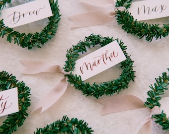 Christmas Mini Wreath Place Cards Calligraphy