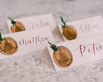 Wax Seal Pine Christmas Calligraphy Place Cards