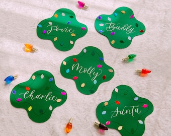 Twinkling String Lights Christmas Place Cards Calligraphy