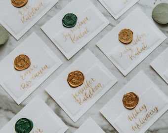 Wax Stamp and Vellum Calligraphy Place Cards Wedding