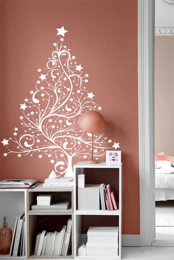 christmas tree wall decal-xmas tree decal-christmas | etsy
