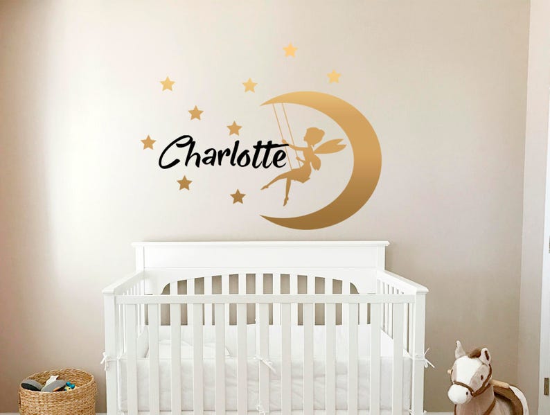 Fairy wall decal-Name Wall Decal-Baby Nursery Wall Decal-Girl Name For Nursery Vinyl Decal-Disney vinyl decal-Gold moon decal-Star stickers