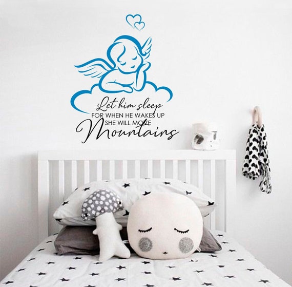 angel wall decal nursery wall stickers let him sleep quote | etsy