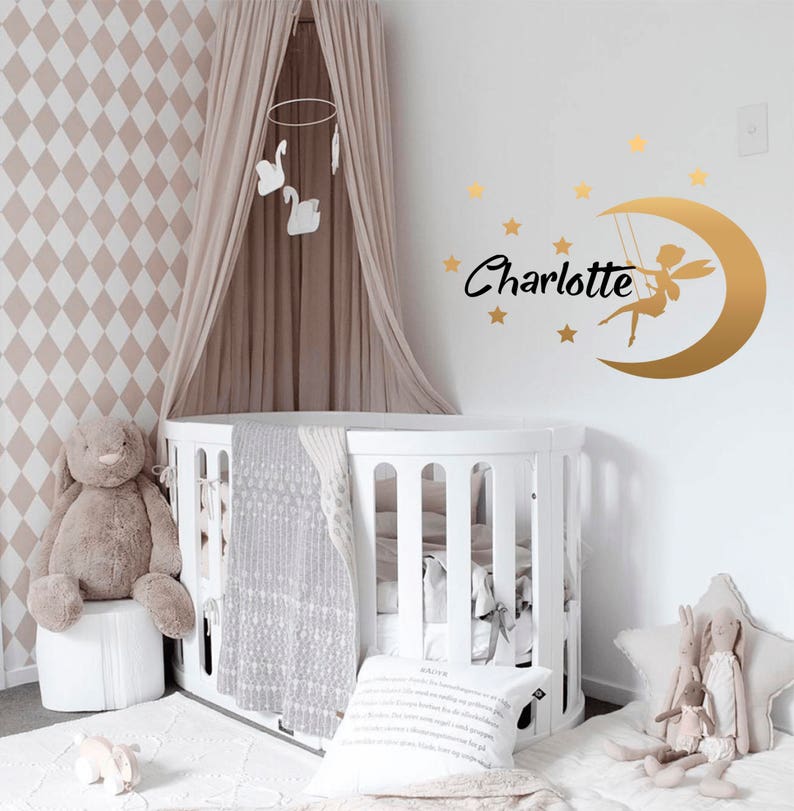 Fairy wall decal-Name Wall Decal-Baby Nursery Wall Decal-Girl Name For Nursery Vinyl Decal-Disney vinyl decal-Gold moon decal-Star stickers