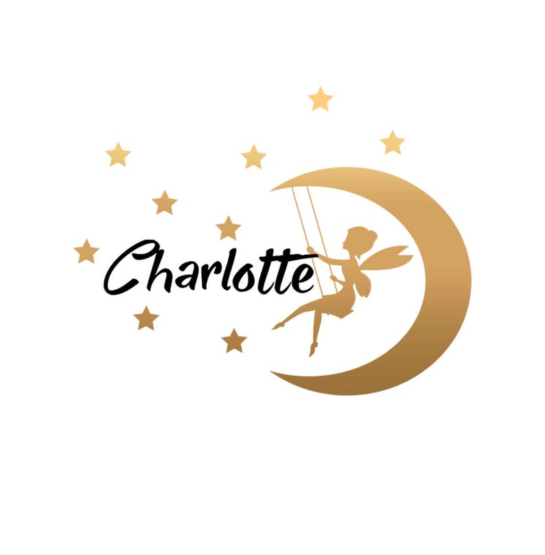 Fairy wall decal-Name Wall Decal-Baby Nursery Wall Decal-Girl Name For Nursery Vinyl Decal-Disney vinyl decal-Gold moon decal-Star stickers
