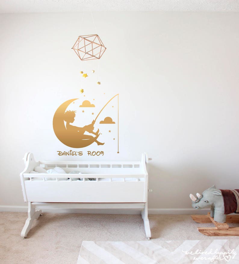 boy name wall decal-nursery wall decal-boy on the moon wall | etsy