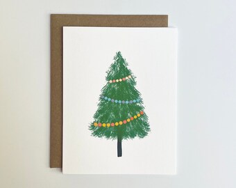 Happy Christmas Card • Handmade Card • Christmas Tree Illustration • Joyful Christmas • Eco Conscious Christmas Card  • Unique Holiday Card