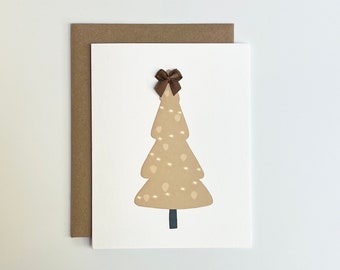 Peaceful Christmas Tree With Bow  • Handmade Card With Christmas Tree Illustration • Silent Christmas • Eco Conscious Christmas Card
