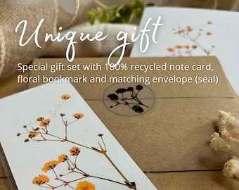 Pressed Flowers Note Card | Custom Bookmark | Thinking Of You Gift | Pressed Flower Art | Booktrovert | Bestfriend Gift | Teacher Gift Box