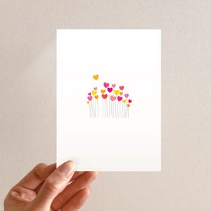 Corações de flores de laranjeira rosa, cartão de felicitações exclusivo, cartão de arte moderna para impressão, eu te amo, download digital, cartão simples para imprimir em casa
