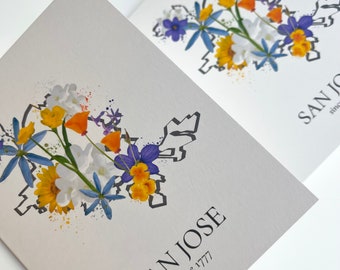CA Local Art With Native Flowers • CA Art Print • Floral Note Card Set With Poppies, Buttercups And Hyacinth