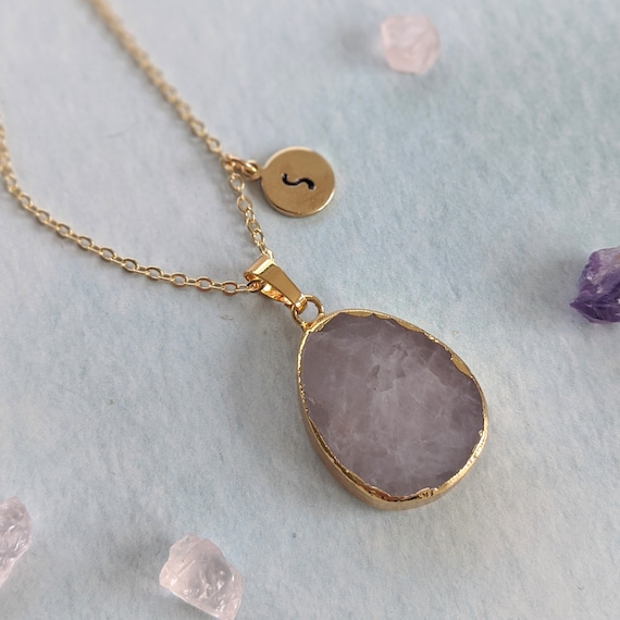 Gold Rose Quartz Necklace, Personalised Rose Quartz Pendant, Personalised Gemstone Jewellery Gift, Rose Quartz Jewellery, Modern Jewellery