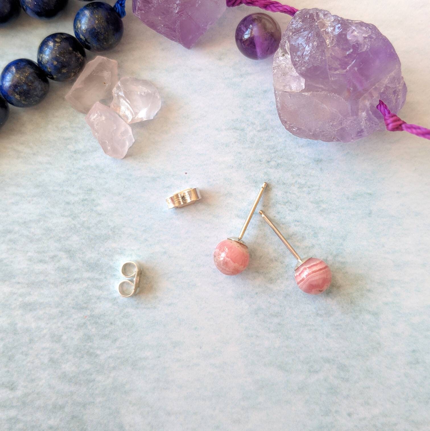 Drop Stud Earrings Rhodochrosite – Twigs & Stones main image 1