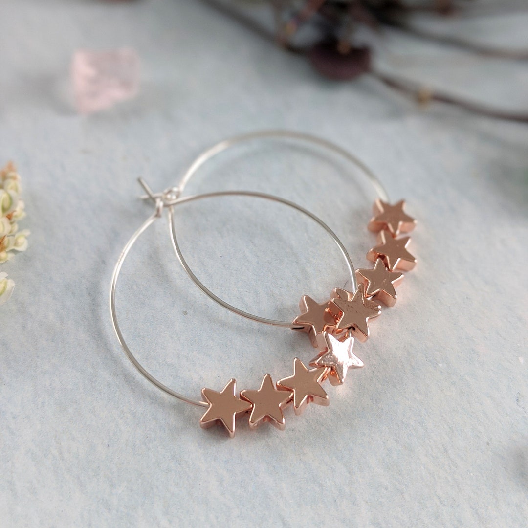 Hematite Star Hoop Earrings Rose Gold Hoop Earrings Hematite - Etsy UK