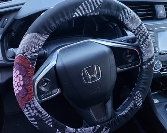 Steering Wheel Cover/Black Floral/Car Accessories for Women/Modern Pattern