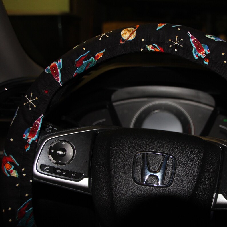 Space Ships Steering Wheel Cover/ Disney Prints, Black Wheel Cover/ Car ...