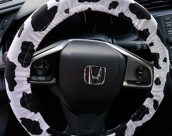White and Black Cow Print Steering Wheel Cover - Car Accessories - Country Style - Animal Print - Gift Idea - Holiday Gift -