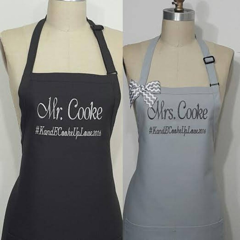 Couples Personalized Aprons / Charcoal and Silver Apron With Etsy