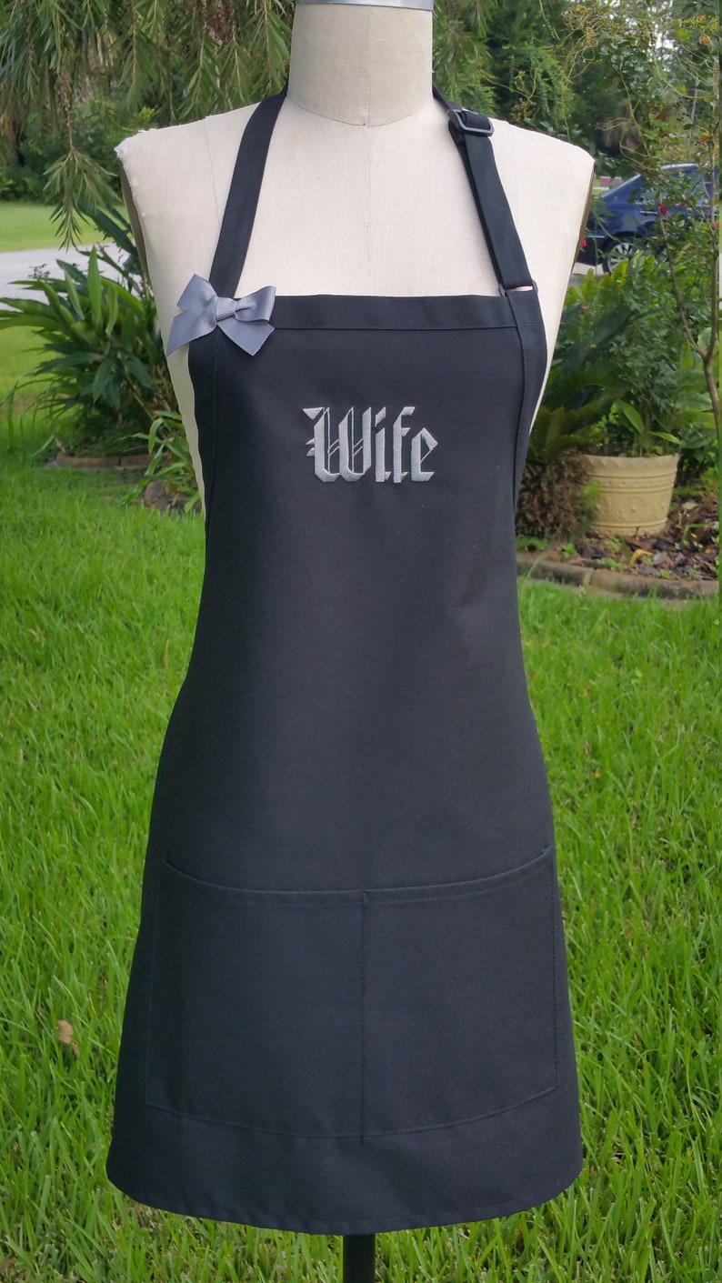 Dark grey personalize aprons Husband and Wife embroidery aprons Aprons