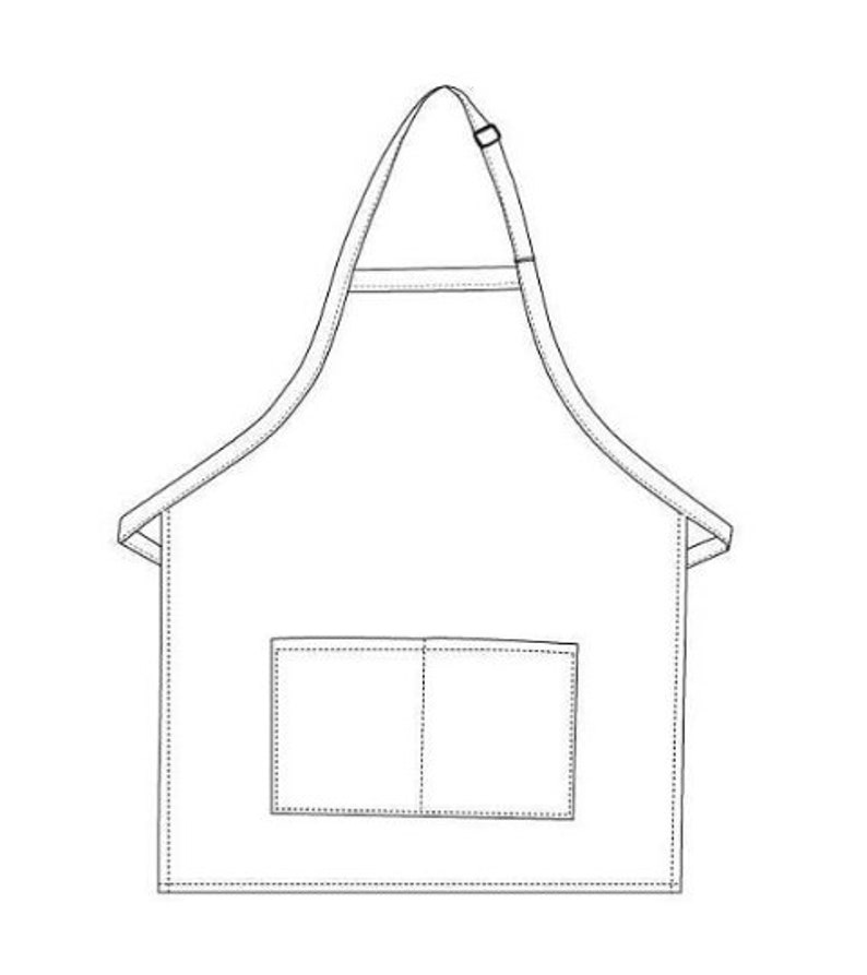 Puede incluir: Dibujo lineal de un delantal blanco con un bolsillo. El delantal tiene una correa para el cuello y lazos en la cintura. El bolsillo est&aacute; dividido en dos secciones. El dise&ntilde;o es simple y limpio, adecuado para cocinar o manualidades.