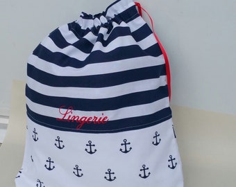 Nautical lingerie travel bag / Anchor and strips Bag / white and navy lingerie travel bag/ accessories for women / travel organizer .