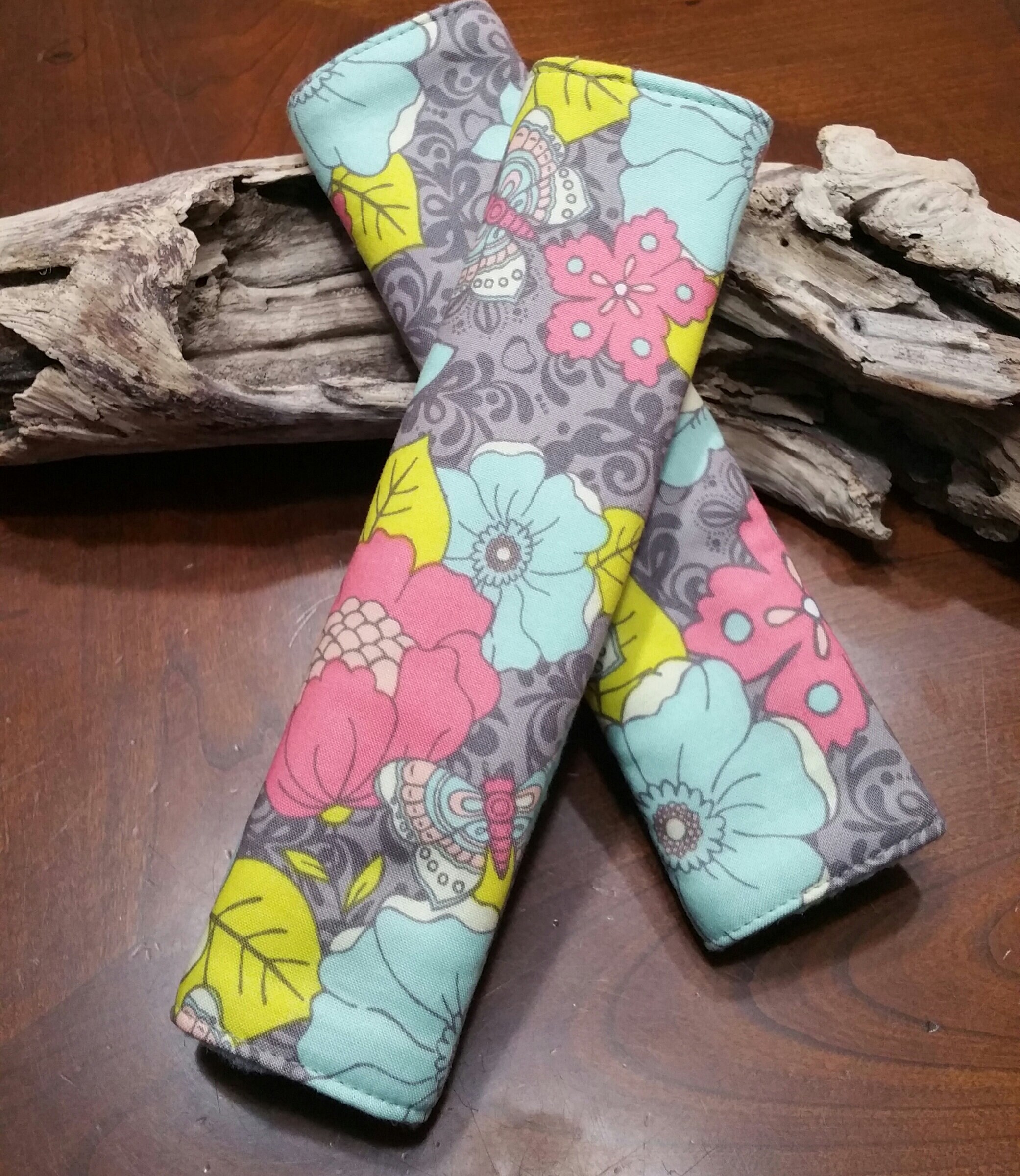 Swift Floral Peach Blue Car Seat Belt Cover 7''x12.6'' (Pack of 2)