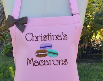 Pink apron with Macaroons / Women's personalized apron/ apron for women / elegant apron