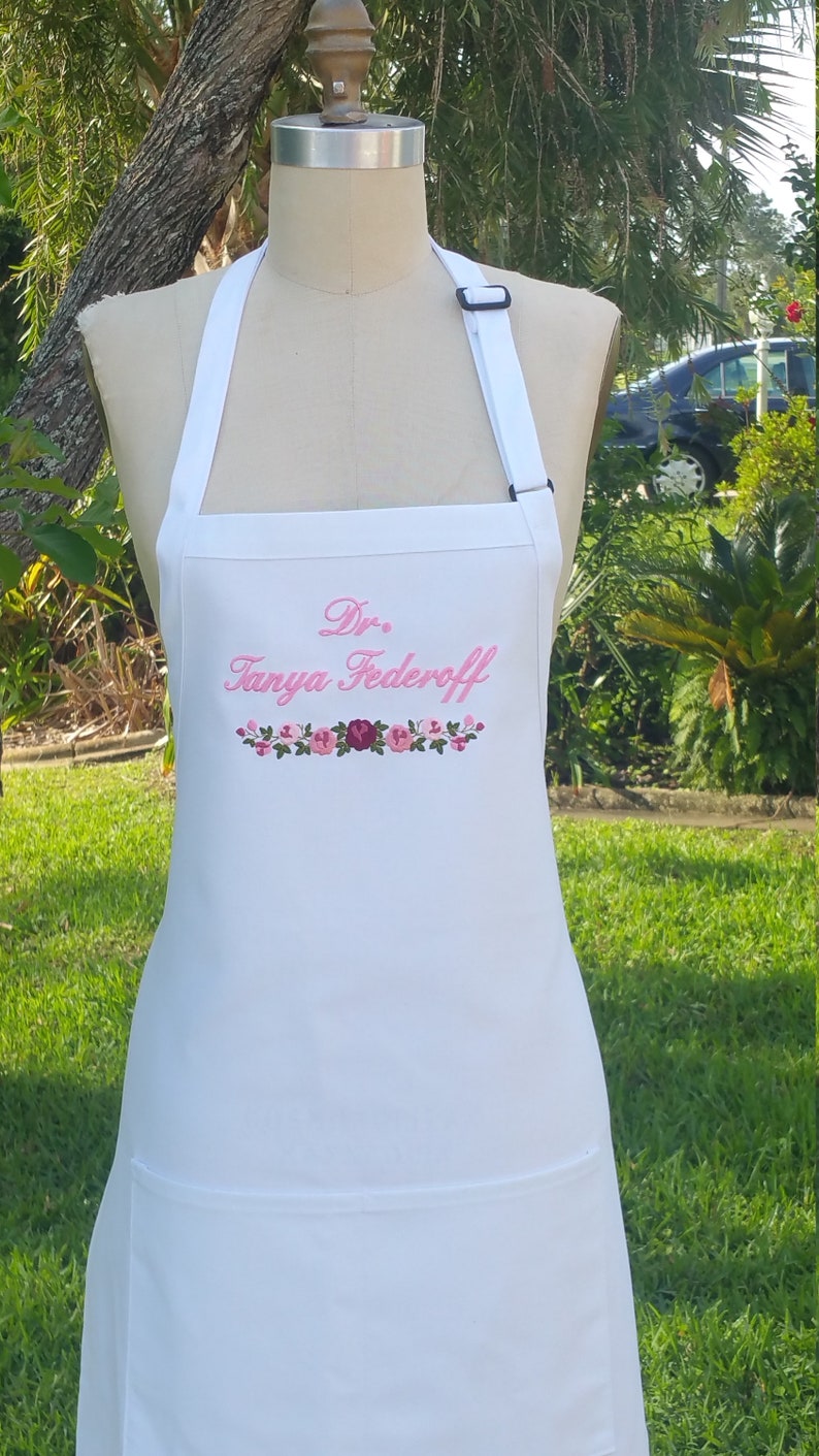 Personalized Apron With Flowers / White Apron Embroidery in Etsy