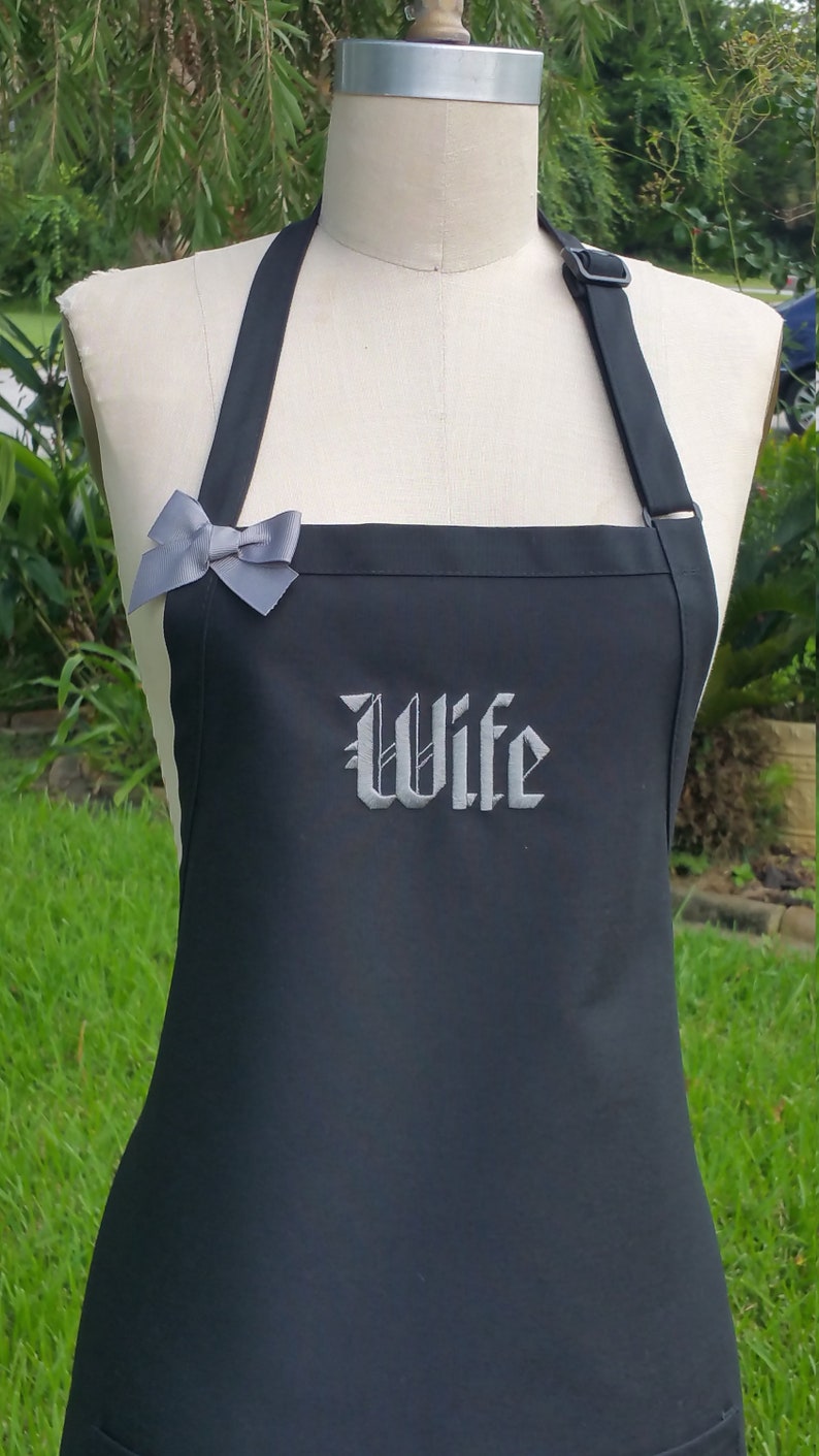 Dark grey personalize aprons Husband and Wife embroidery aprons Aprons