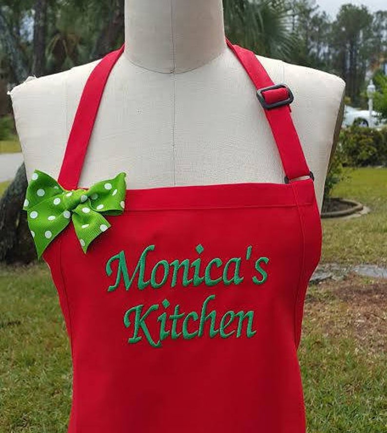 Monica's Kitchen Red and Green Apron/ Apron for Etsy