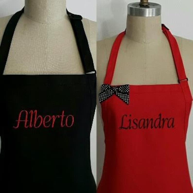 Couples Set Personalized Aprons / Red and Black Aprons / Etsy