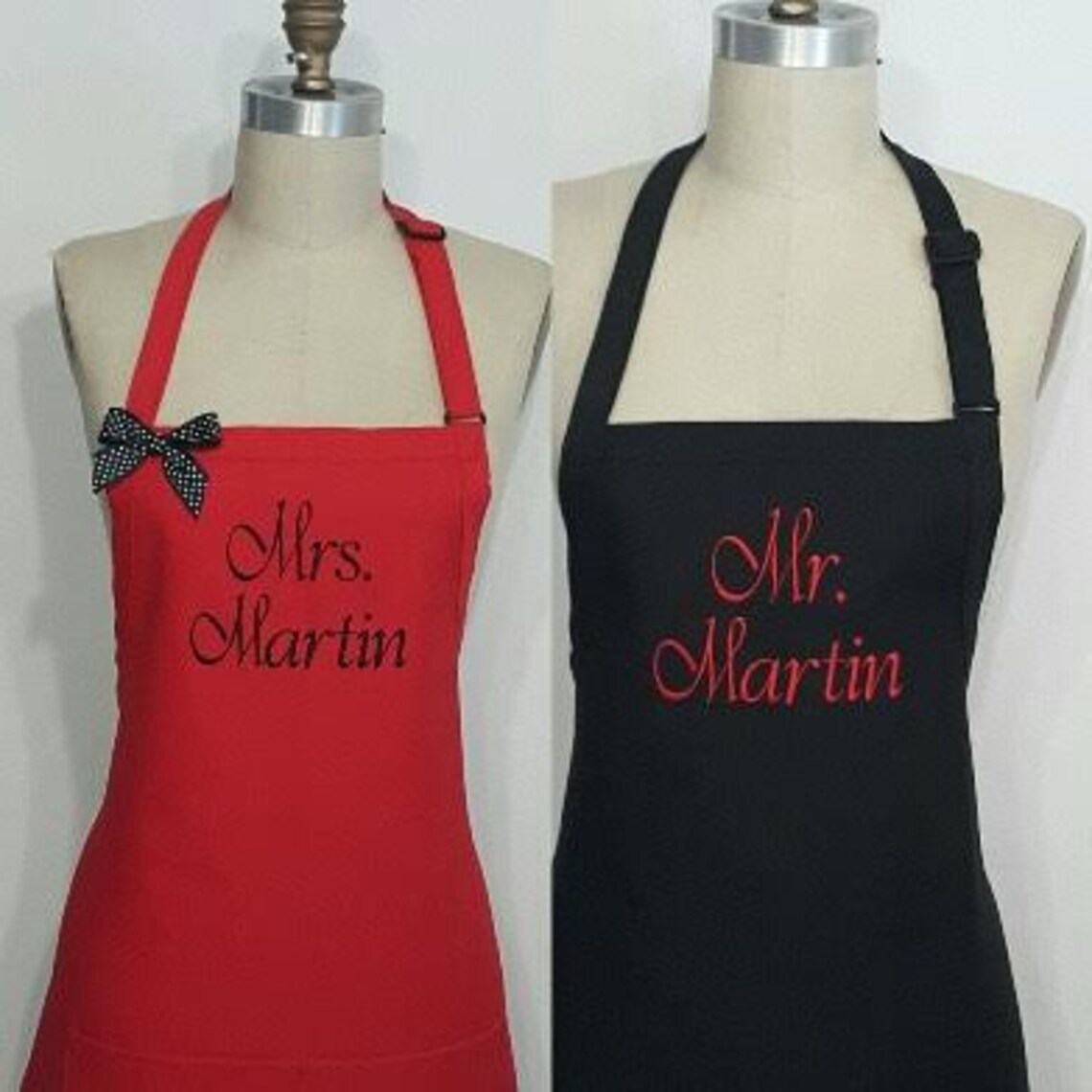 Couples Set Personalized Aprons / Red and Black Aprons / Etsy