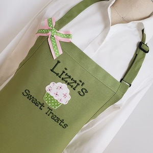 Personalized Sage Green Embroidered Cupcake Apron - Womens Apron - Simple and Elegant Apron - Gift for Women - Embroidered Apron