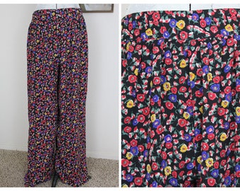 Floral Flowy Pants - Vintage Floral Pants Size 12 Vintage Pants