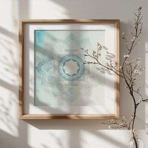 Moon Yantra Framed Print: Watercolor Mandala, Sacred Geometry Art