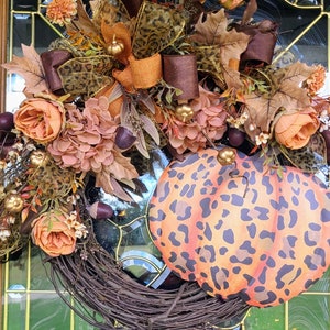 Fall Animal Print Pumpkin Wreath, Brown and Orange, Farmhouse Wreath, Autumn, Harvest, Home Decor, Country Wreath, Door Wreath, Porch Decor